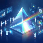 Scientists analyzing data around prism